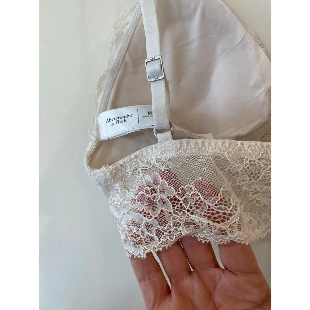 Abercrombie and Fitch Adjustable Strap Floral Lace Bralette Cream Women's Size M - Image 4