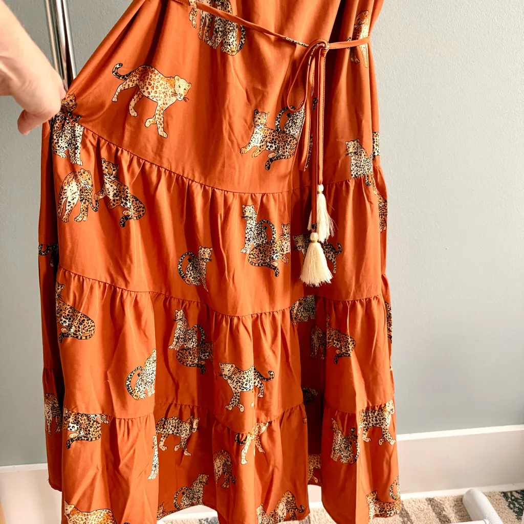 THML Selina Cheetah Print Tiered Dress, Rust Orange | Size Medium - Image 6
