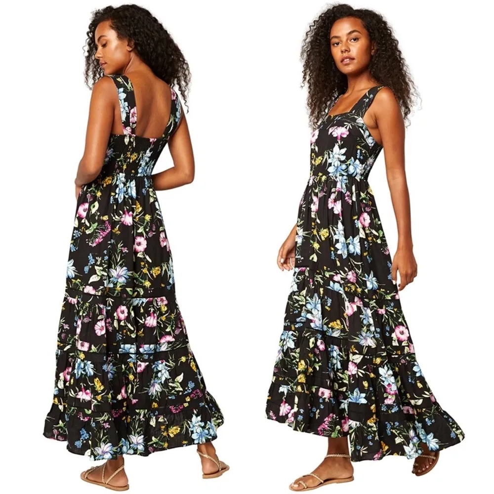 MISA • Anthropologie Aurelia Flouncy Floral Midi Dress maxi black floral linen - Image 8