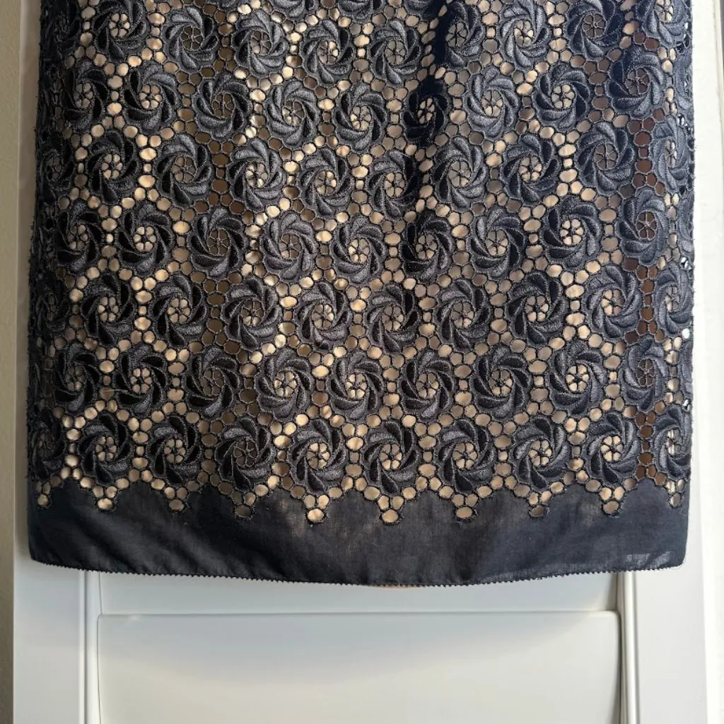 Elie Tahari Cotton Broderie Lace Pencil Dress in Black & Nude size - Image 6