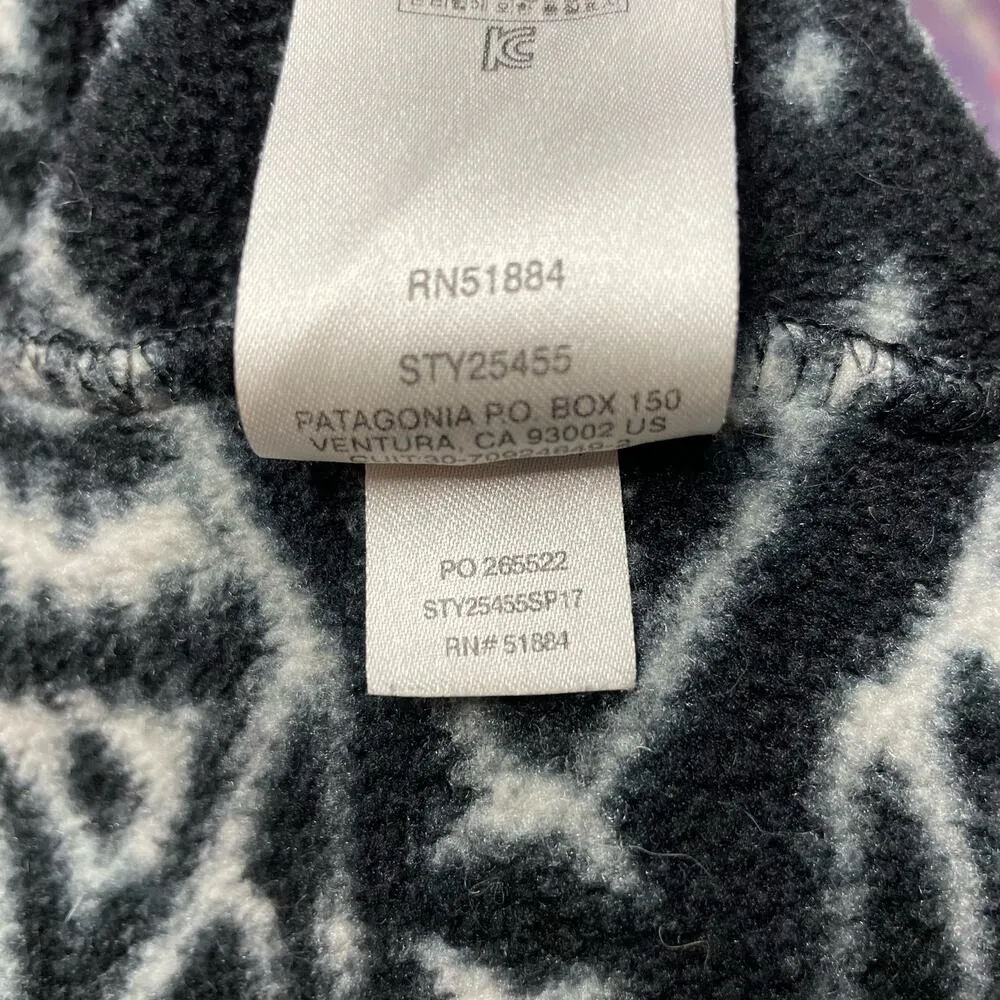Patagonia Big Fish Ikat Print Synchilla Fleece Pullover Black White Hot Pink S - Image 8