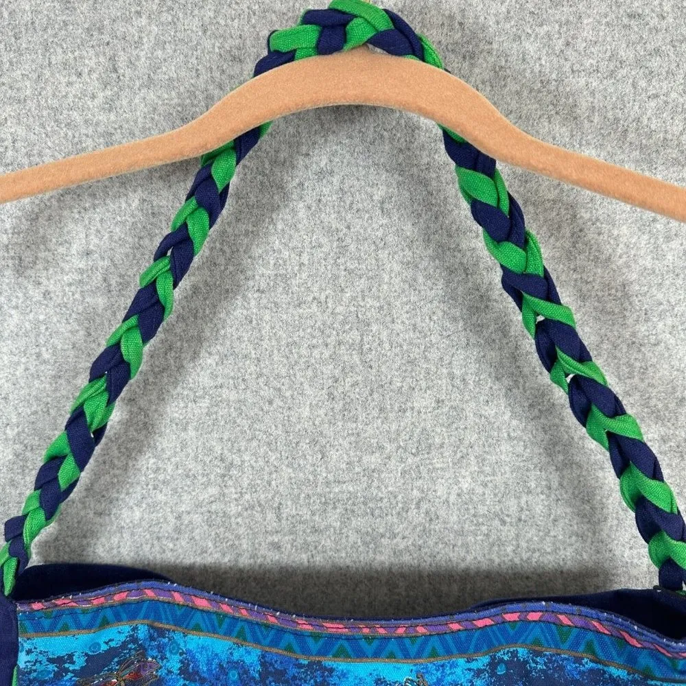 Laurel Burch Purse Shoulder Bag Colorful Vibrant Blue Dogs Sequins Canvas Tote - Image 13