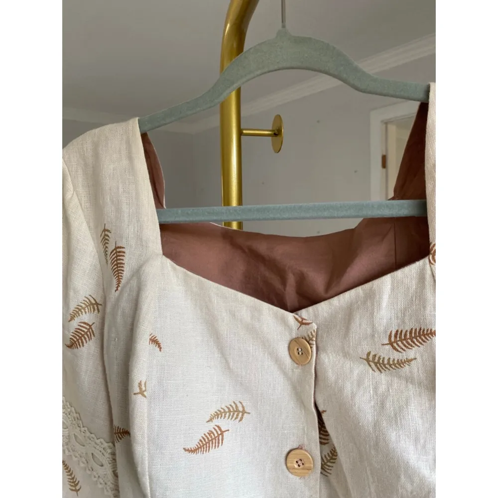 Handmade Linen Embroidered Cardigan Button Front Lace Boho Medieval Cottagecore - Image 7