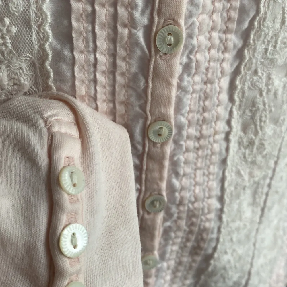 embroidered vintage looking lace front cotton long sleeve tee - Image 3