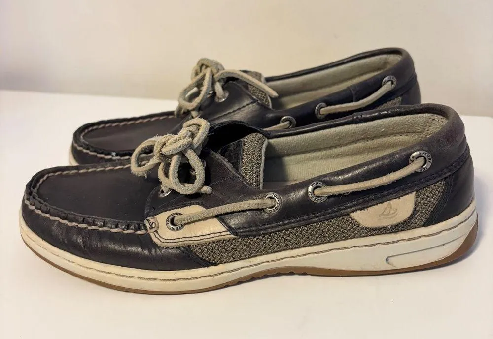 Sperry Top Sider Signature Leather Loafers Boat Shoes Blue Tan Womens US 6.5 - Image 2