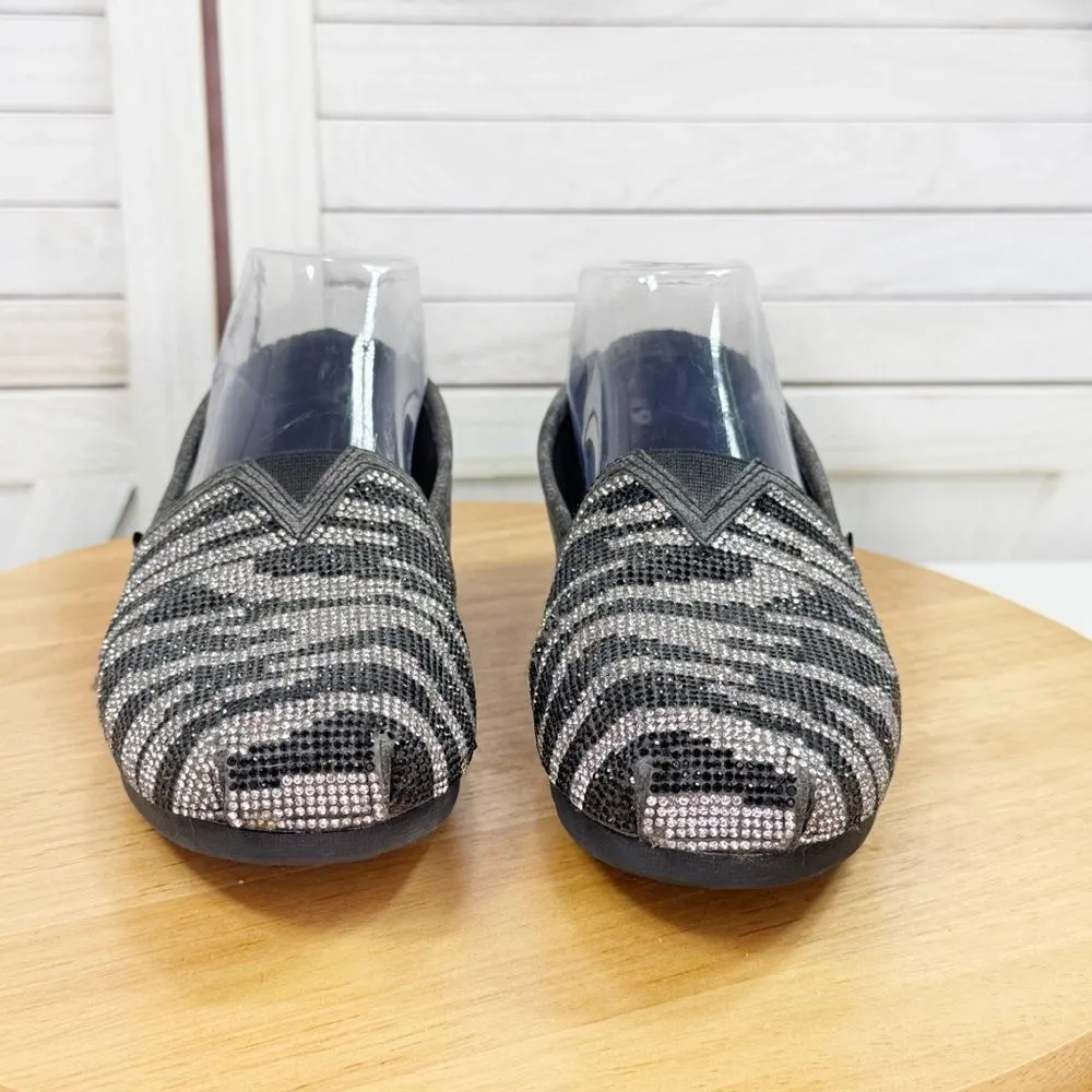 Bobs from Skechers Luxe Lily Love‎ Camo Rhinestone Faux Leather Slip On Flats 8 Black - Image 2