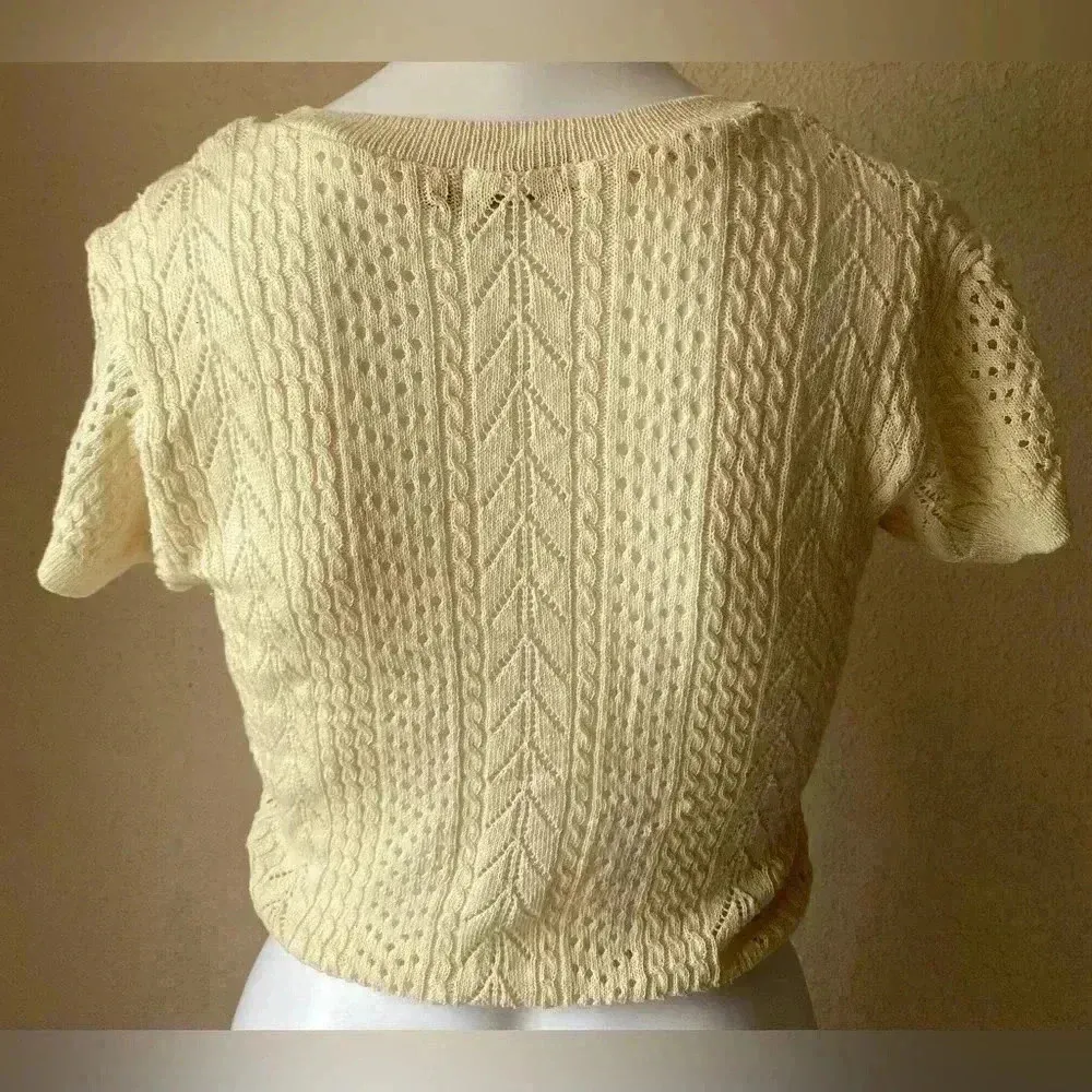 Nasty Gal | Off-White Cream Crochet Knit Crop Cropped Sweater | Size 4 - Image 2