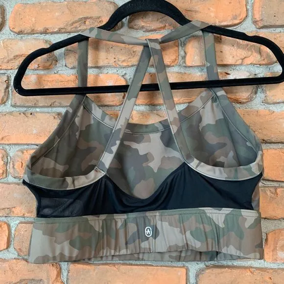JustFab Sports Bra Size 1X Green‎ Camo Print Mesh BackAthletic Workout Yoga Top - Image 2