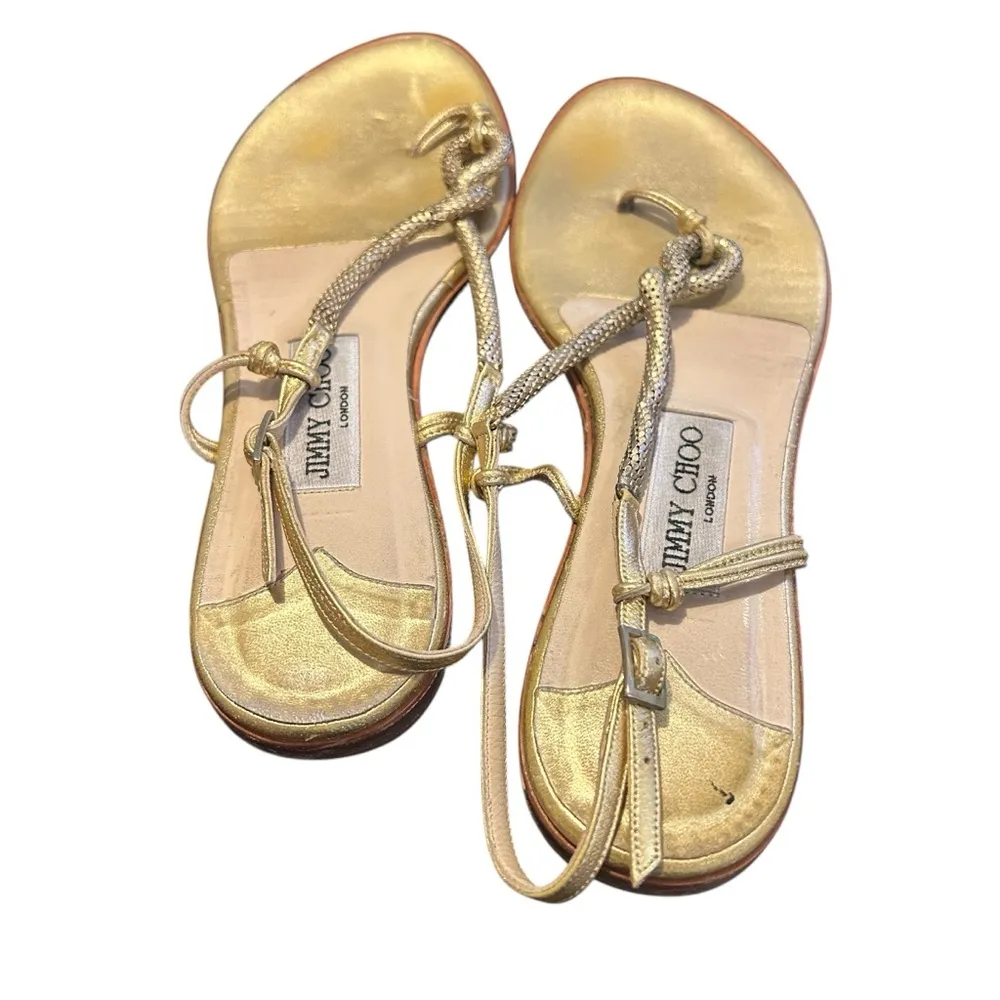 Gold Rope Know Flat Grecian Beachy Vacation Size 9 Metallic Sandals. - Image 6