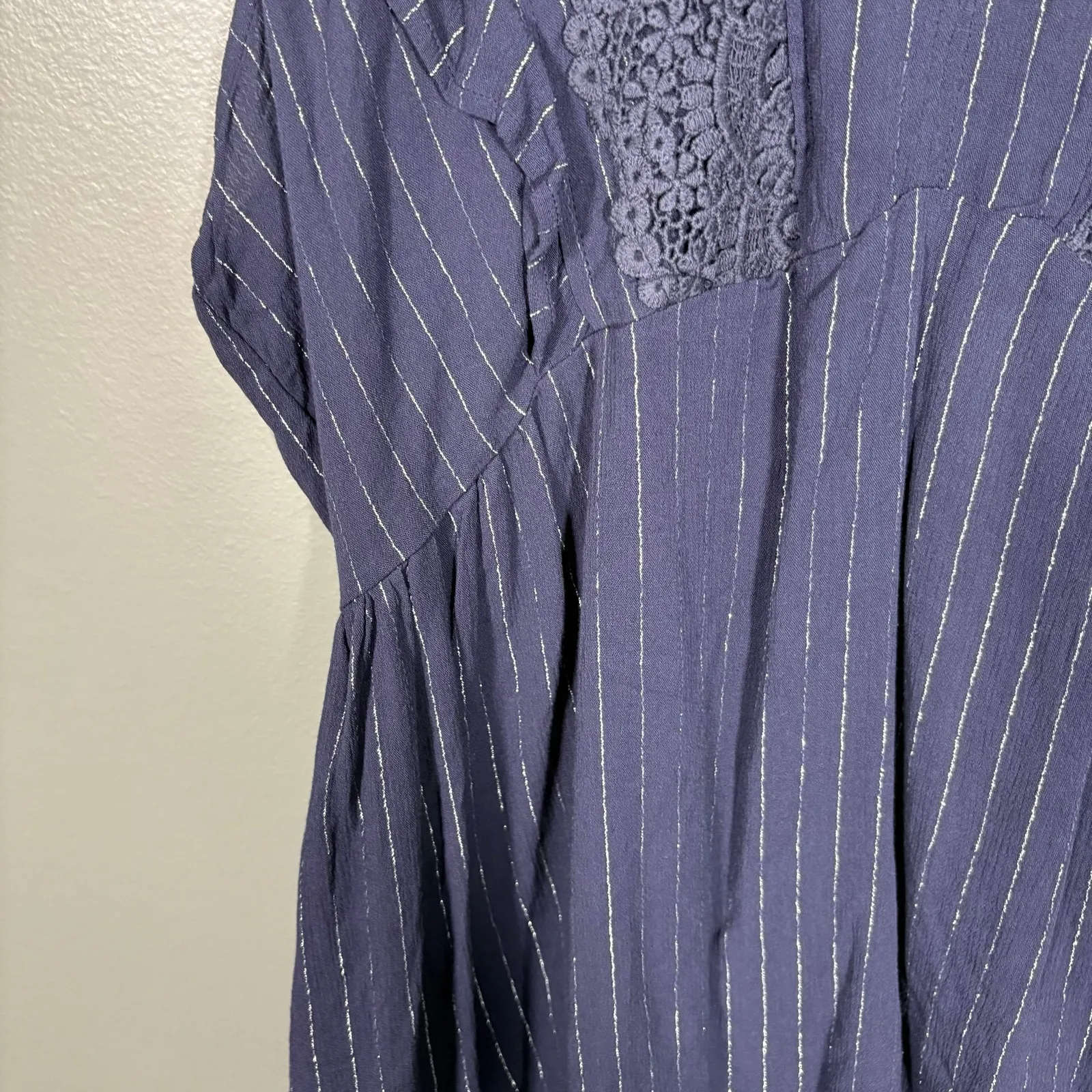 Maurices Blue & Metallic Silver Boho Fairy Babydoll Top - 2X - Women's Plus Size - Image 3