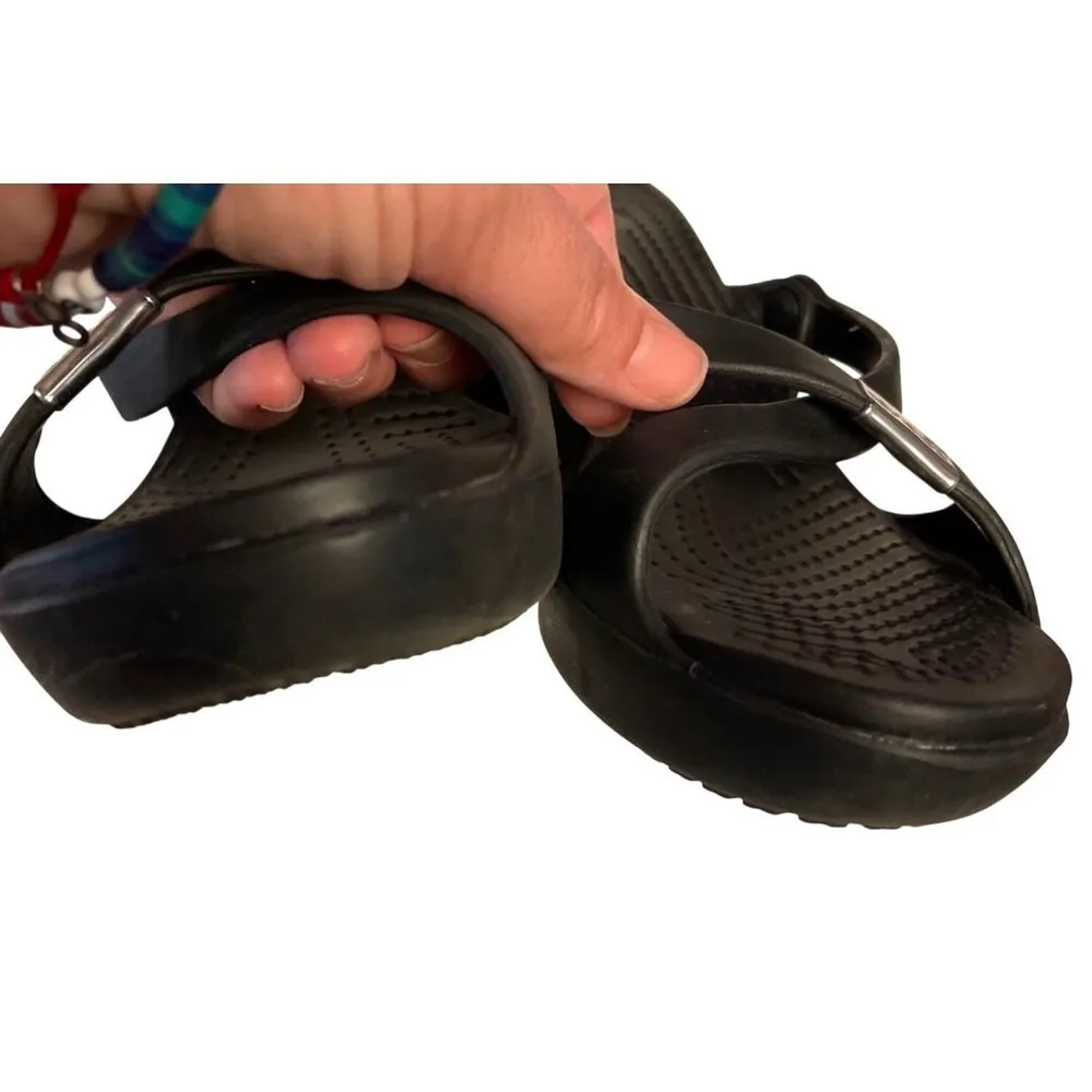 CROCS Cyprus Slides Womens Size 9 Black Heeled Slip On Criss Cross Strap Open Toe - Image 8