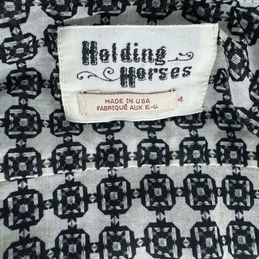 Anthropologie Holding Horses Popover Button Down Shirt Size 4 Black and White - Image 9