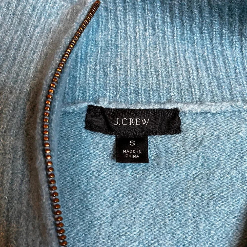 J Crew Turqoise Blue 1/4 Half Zip Mock Neck Wool Blend Pullover Sweater SZ S - Image 4
