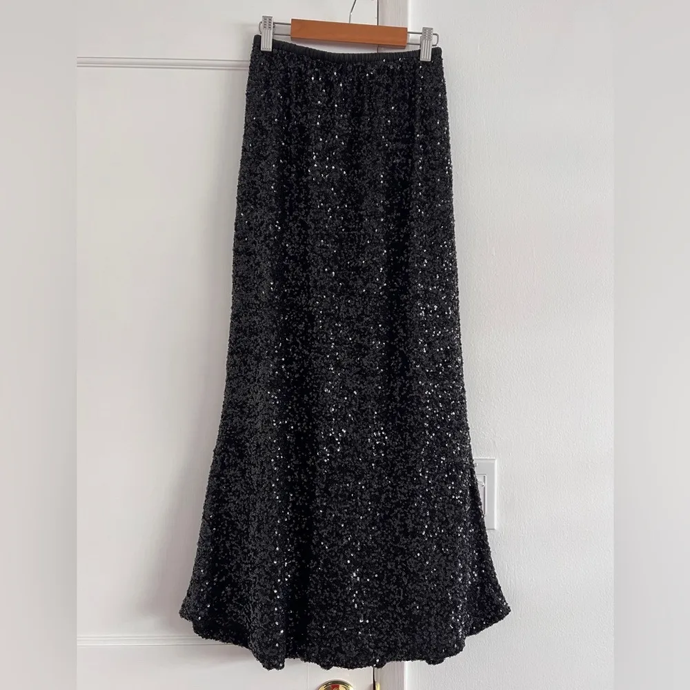 Gina Tricot mix & match sequin maxi skirt in black - Image 3