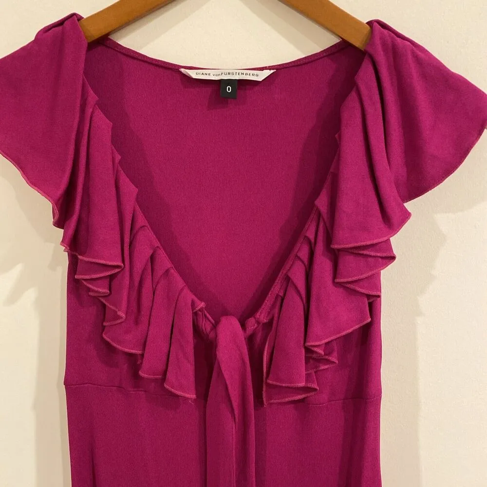 DVF Diane Von Furstenberg Ruffle Baila Fuschia Pink Beet Dress 0 - Image 2