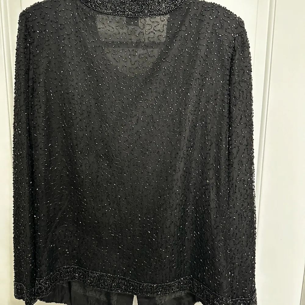 Lawrence Kiser 100% Silk Lined Vintage Beaded Jacket Long Sleeve Size Medium Black - Image 2