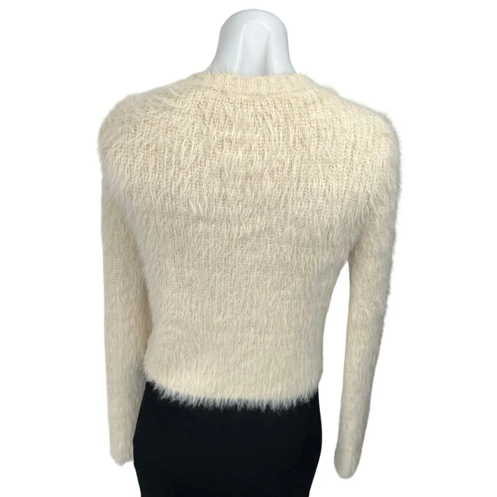 Zara Cream Faux Fur Fuzzy Long Sleeve Button Up Cardigan Sweater Jacket Top S - Image 2