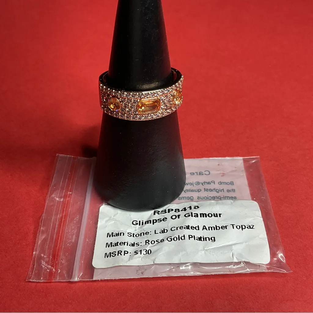 Bomb Party RBP8418 “Glimpse Of Glamour” LC Topaz on Rose Gold Size 10 Ring NWT - Image 4
