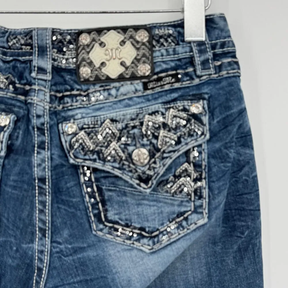 Miss Me jeans cuffed capri 30 straight mid rise embellished bling blue denim - Image 9