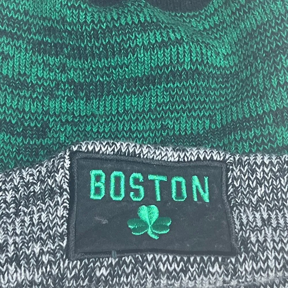 Boston Themed Two Color Women's Style Winter Pom Pom Hat - Image 2
