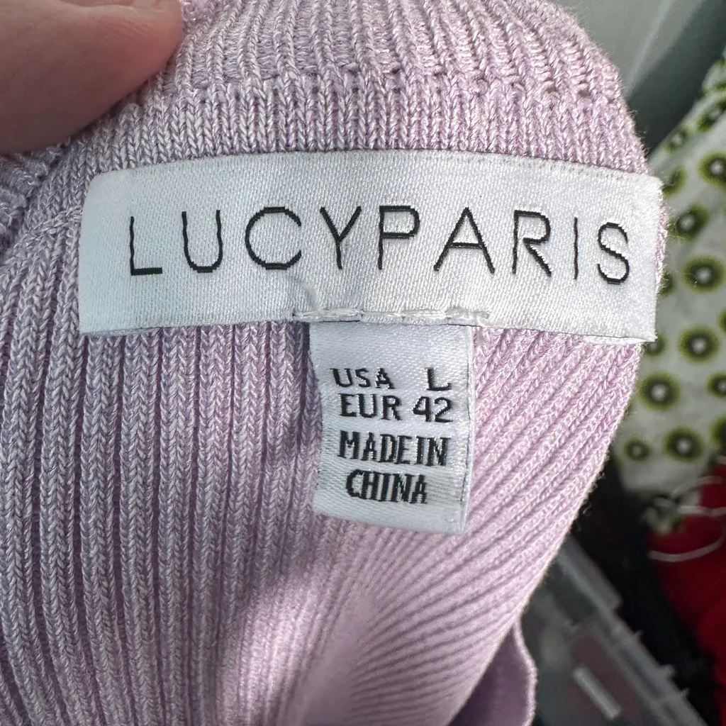 Lucy Paris Elle Lavender Ribbed Short Sleeve Sweater Size Large EUC - Image 6