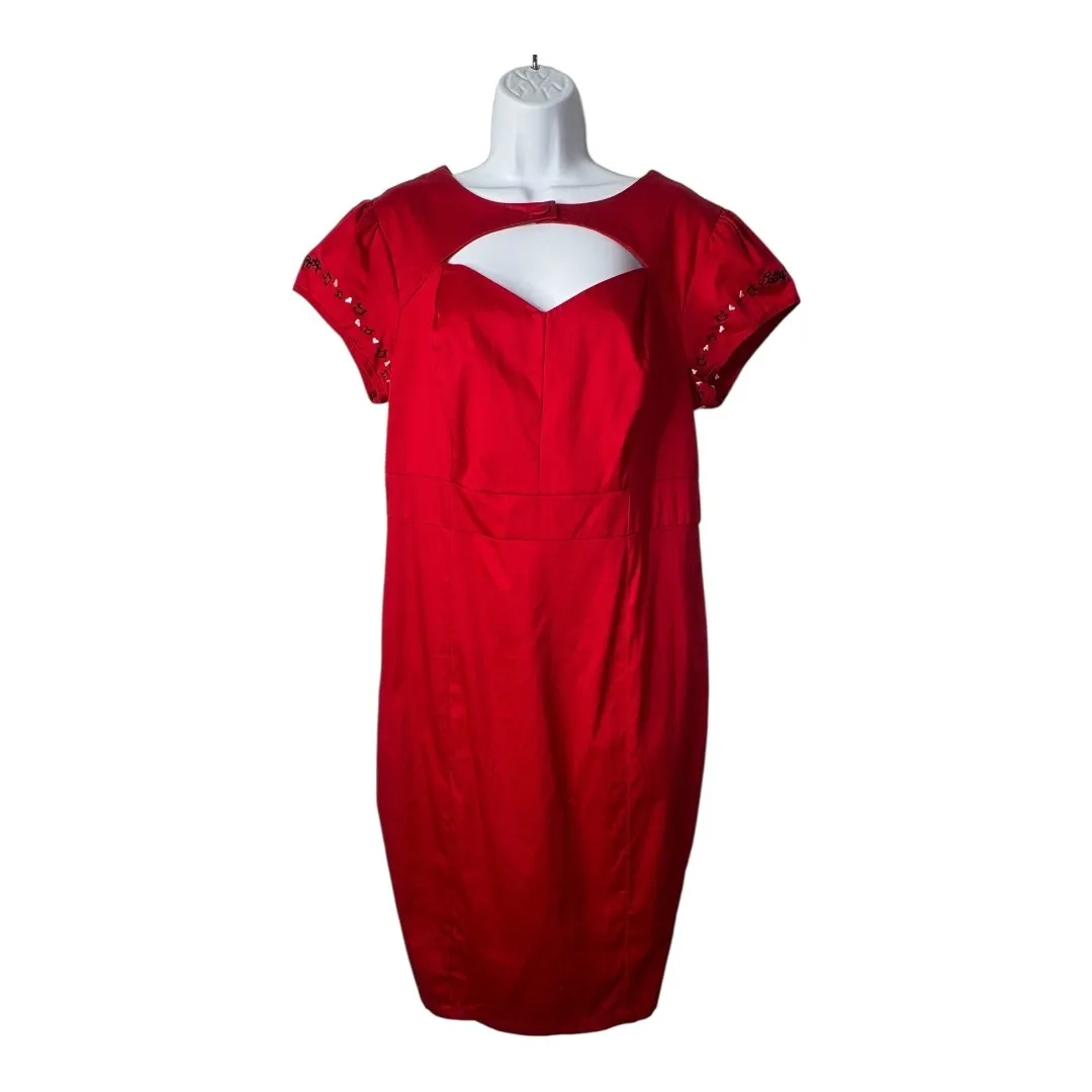 Torrid Betty Boop Embroidered Keyhole Red Dress Pinup Style Cutout Midi Size 12 - Image 5