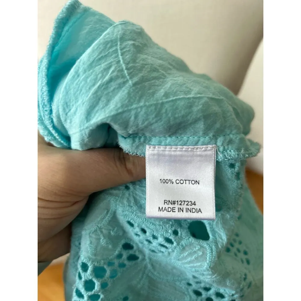 Amita Naithani Aqua Blue Floral Lace Button Down Shirt Swim Cover Up - Image 5