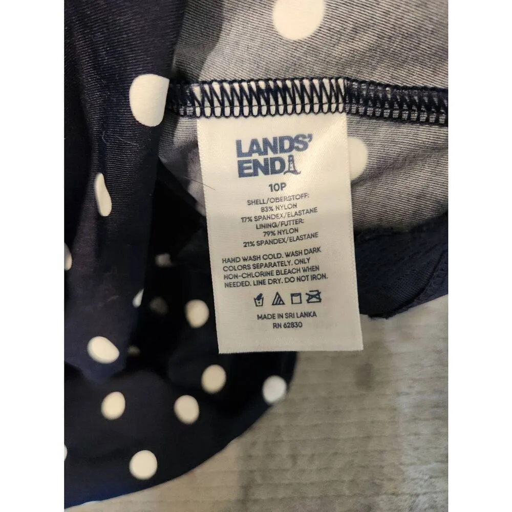 Lands End size 10 10P Petite Navy Blue White Polka Dot Tankini Swim Top - Image 3