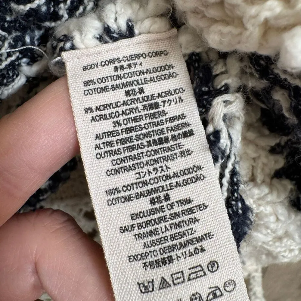 Free People Cali Love Striped Navy Blue Ivory Crochet Hoodie Knit Sweater Small - Image 7