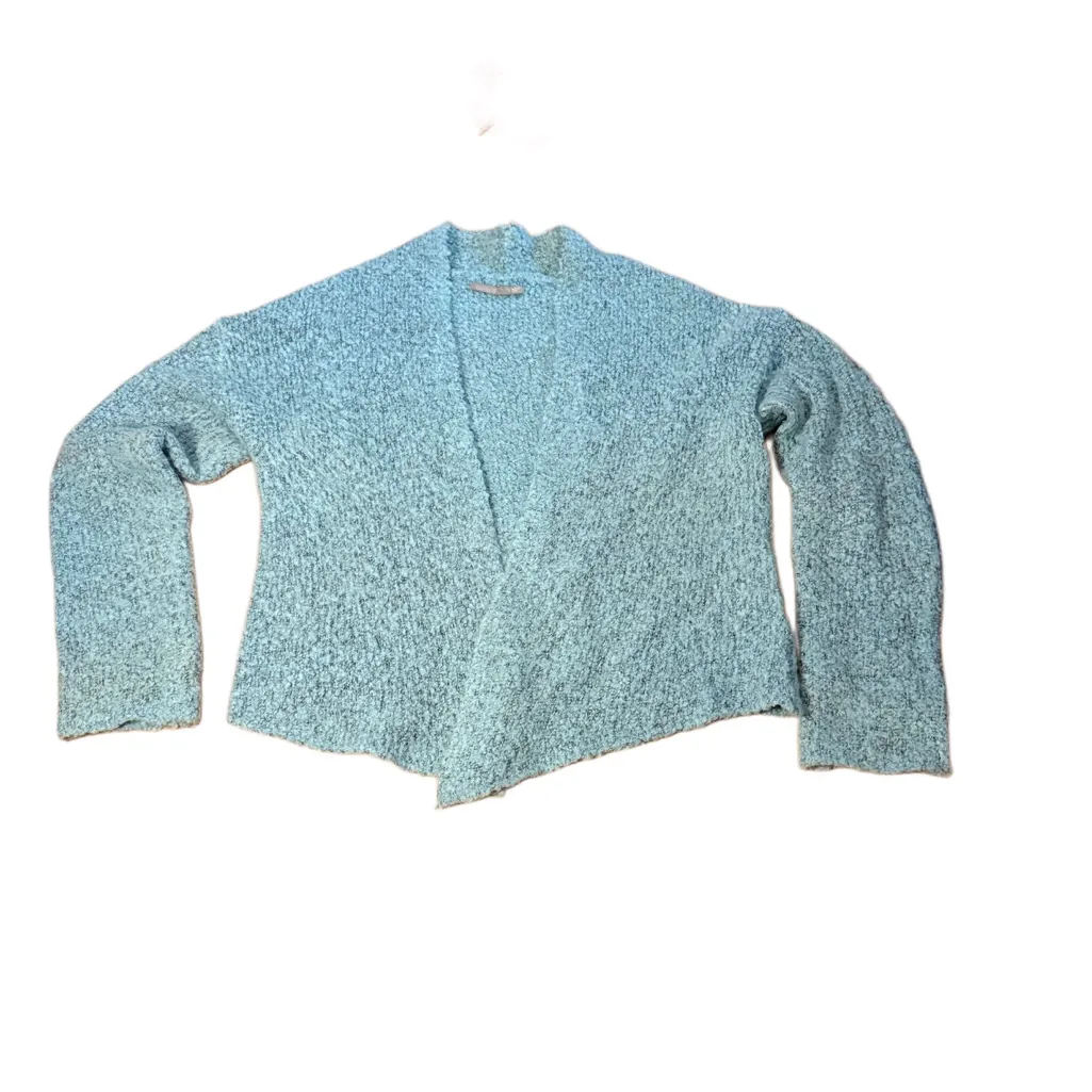 Cozy Aqua Marl Open-Front Cardigan Sweater Textured Knit Shrug Boho cottagecore - Image 2