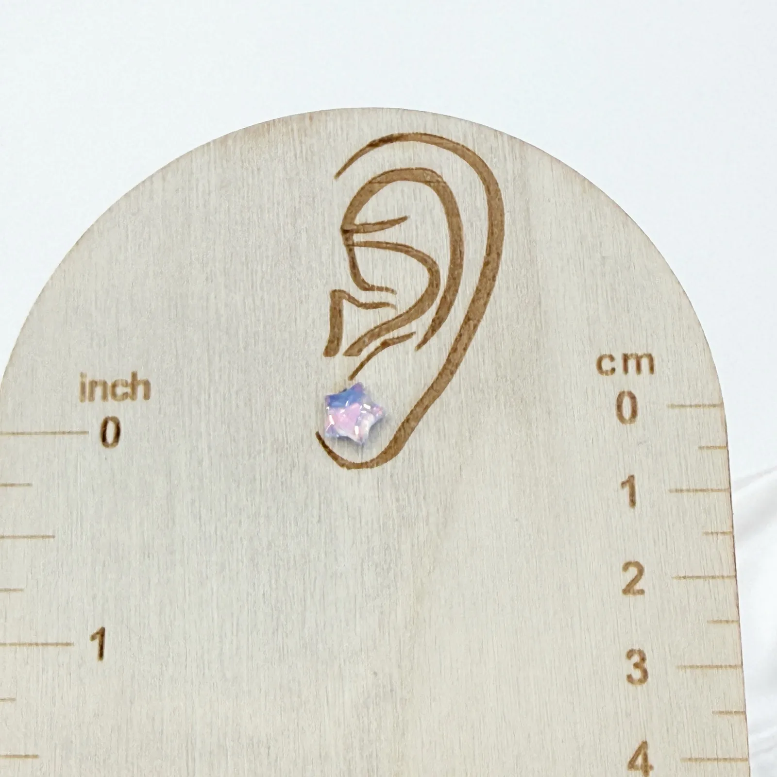 Mini Purple Iridescent Star And Moon Mismatched Stud Earrings - Image 3