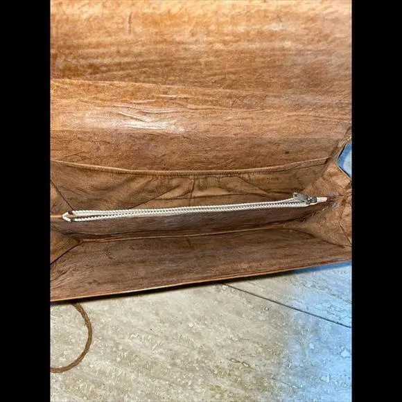 VTG Brown Python‎ Snake Skin Leather Envelope Clutch Handbag Purse - Image 6