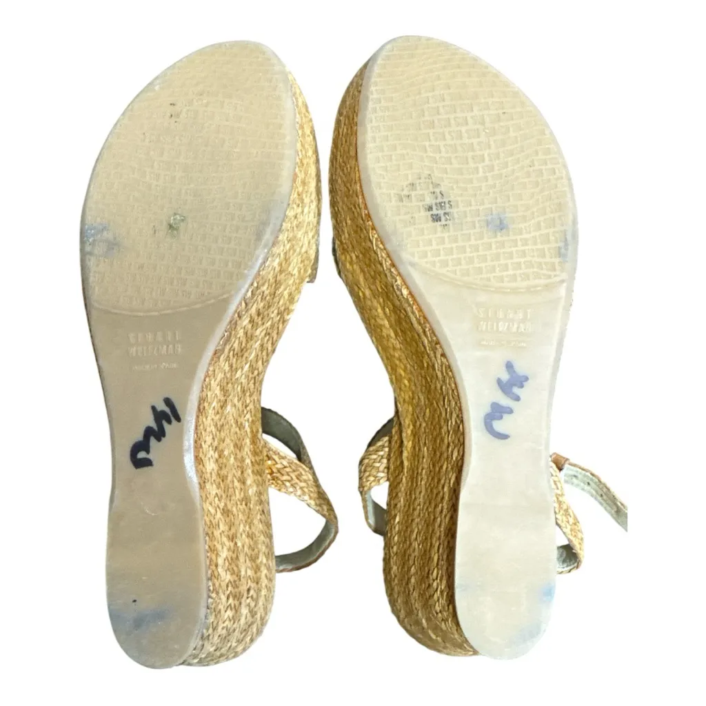 Stuart Weitzman Barbados Tan Woven Wicker Chunky Wedge Sandals - Image 6