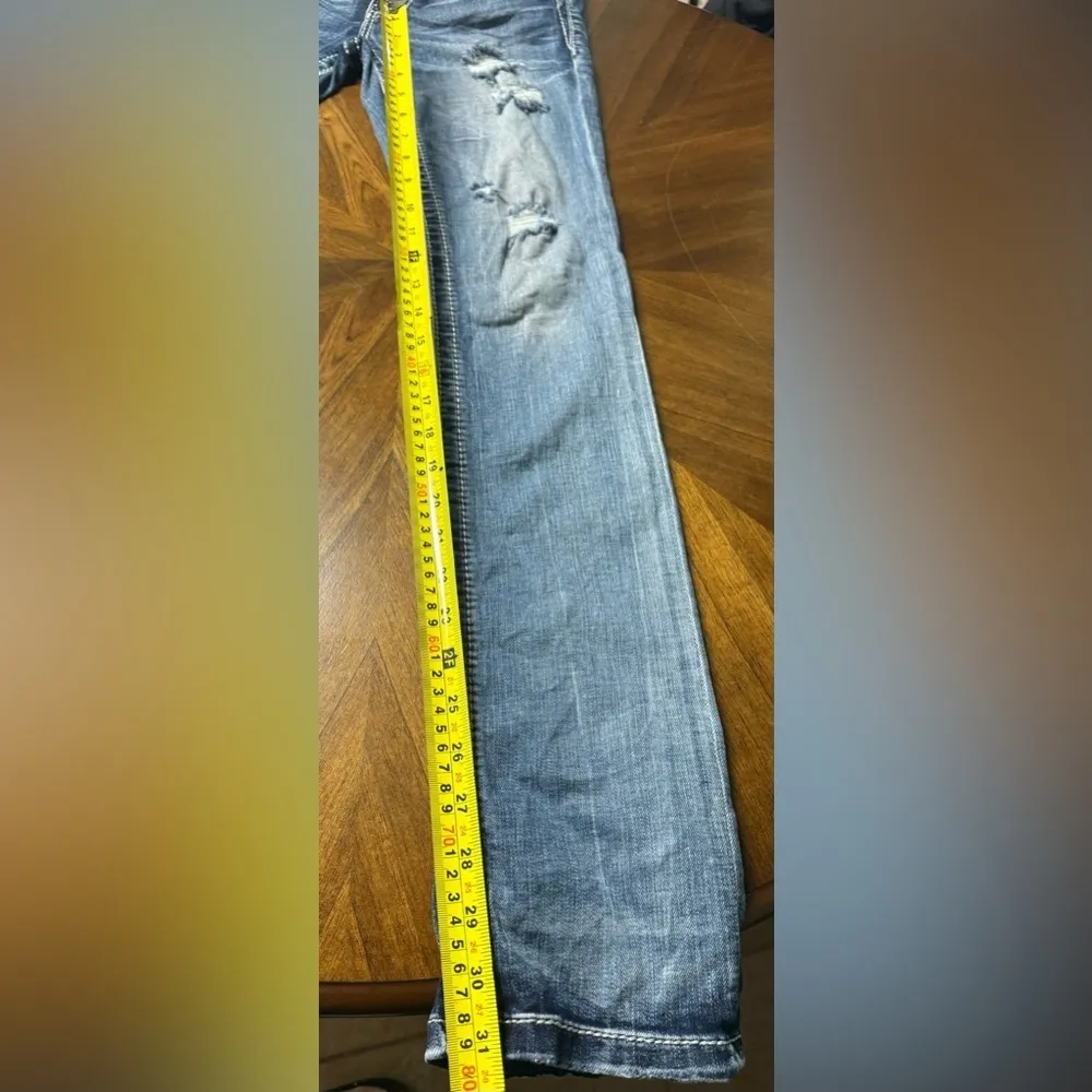 Miss Me Signature Straight Stretch Cuffed Jean Low Rise Size 25 Bling Pockets - Image 6