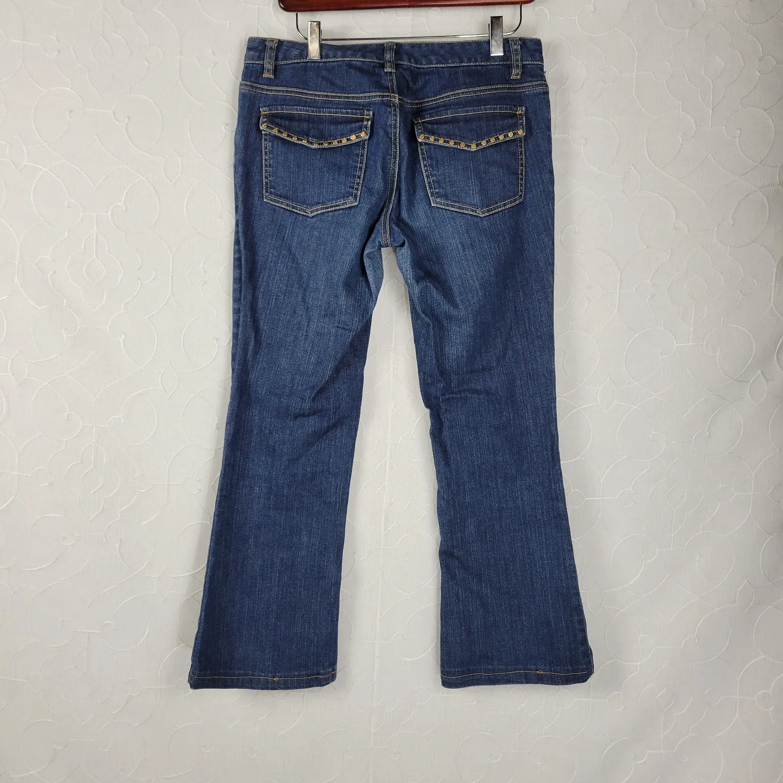 Michael Kors Womens Jeans Size 4 Blue Bedazzled‎ Gold Rivets Flare Leg Denim - Image 12