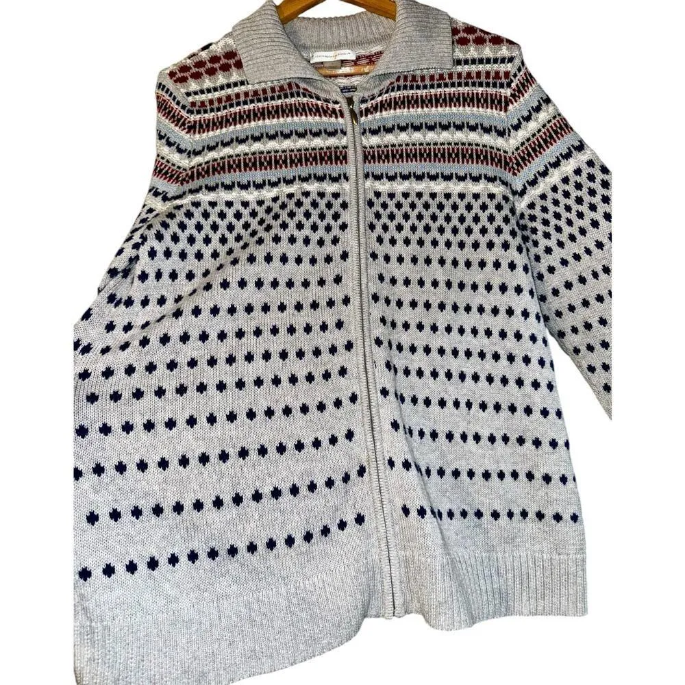 Christopher Banks Full Zip Cardigan Sweater Gray Fair Isle Womens Large Holiday - Image 5