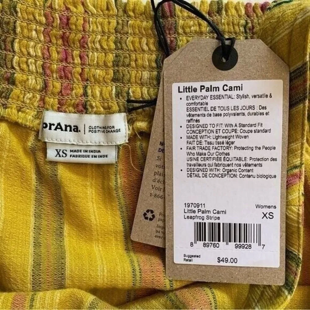 $49 Prana Women's Size XS Little Palm Cami Leapfrog Stripe Gold Cotton Top NWT - Image 5