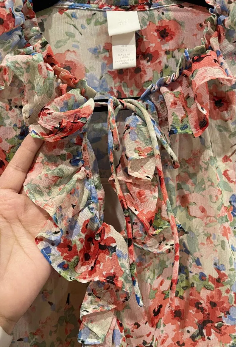 H&M  Floral Long Sleeved Sheer Mini Dress - Image 5