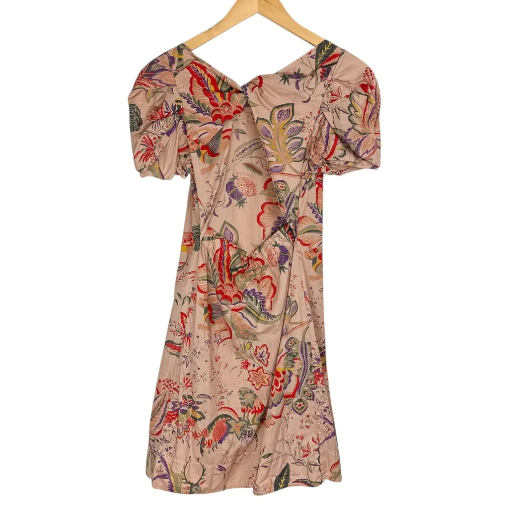 See By Chloe Floral Puff Sleeve Mini Dress Sz 4 Open Twist Back - Image 2