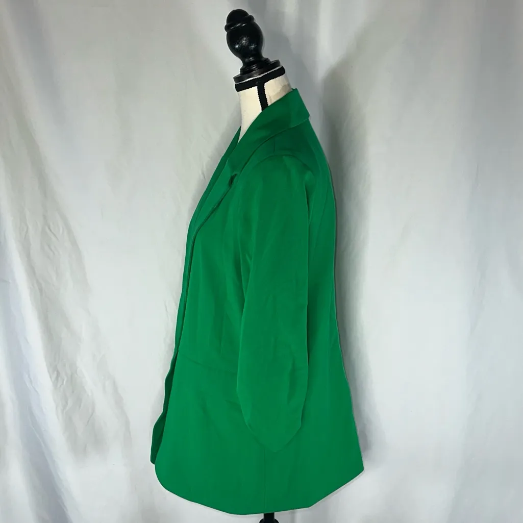 Takara - 3/4 Sleeve Ruched Blazer Jacket Open Front Bright Green Medium Work - Image 3