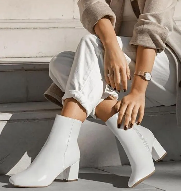 Women's Aliza Fashion Square Toe Short Boots Side Zipper Low Block Heel Ankle Booties Size 7 - Image 2