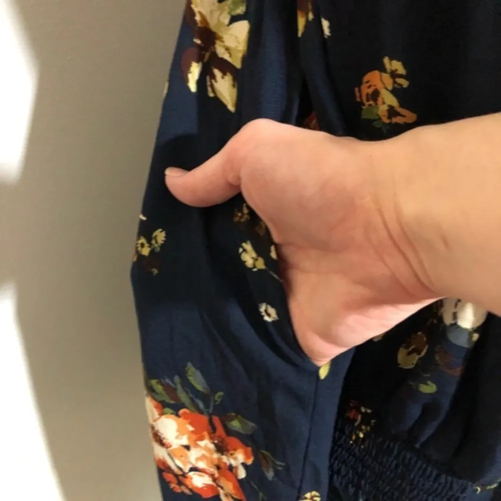 NWOT Navy Blue Floral Smocked Long Sleeve Dress - Image 11