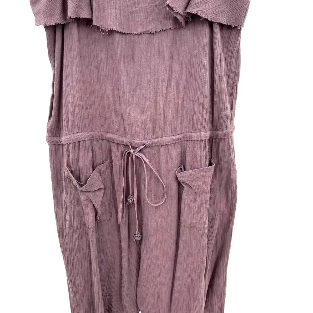 Anthropologie Mermaid Brand Souffle Jumpsuit Cotton Gauze Purple Gray Size Large - Image 4