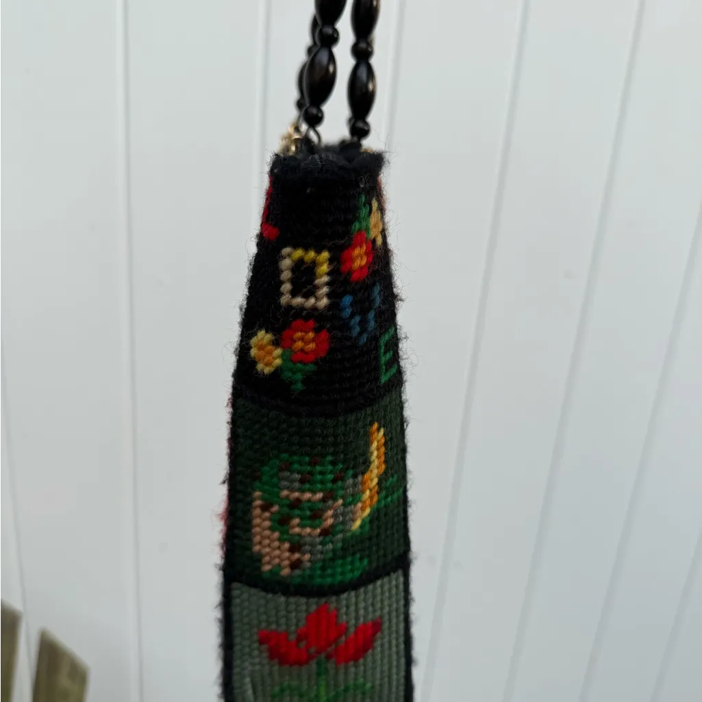 Vintage 70s Needlepoint Ecology Tote Bag Purse | Bob‎ Miller | Columbia Minerva Black - Image 5