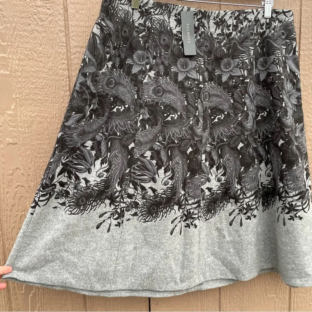 NWT Talbots Womens Skirt Gray Black Floral Peacock Feather Wool A Line Size 16 - Image 6