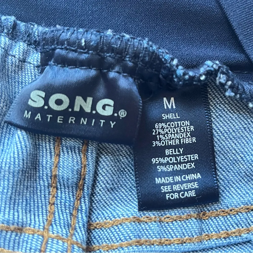 S.O.N.G. Maternity Denim Jean Maternity Shorts Medium Full Belly Panel Blue Size undefined - Image 10
