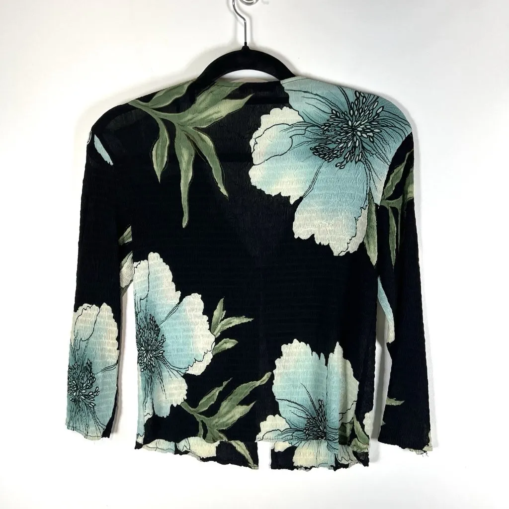 Alberto Makali Black & Aqua Floral Lightweight Cardigan Sweater Women’s‎ Sz M - Image 7
