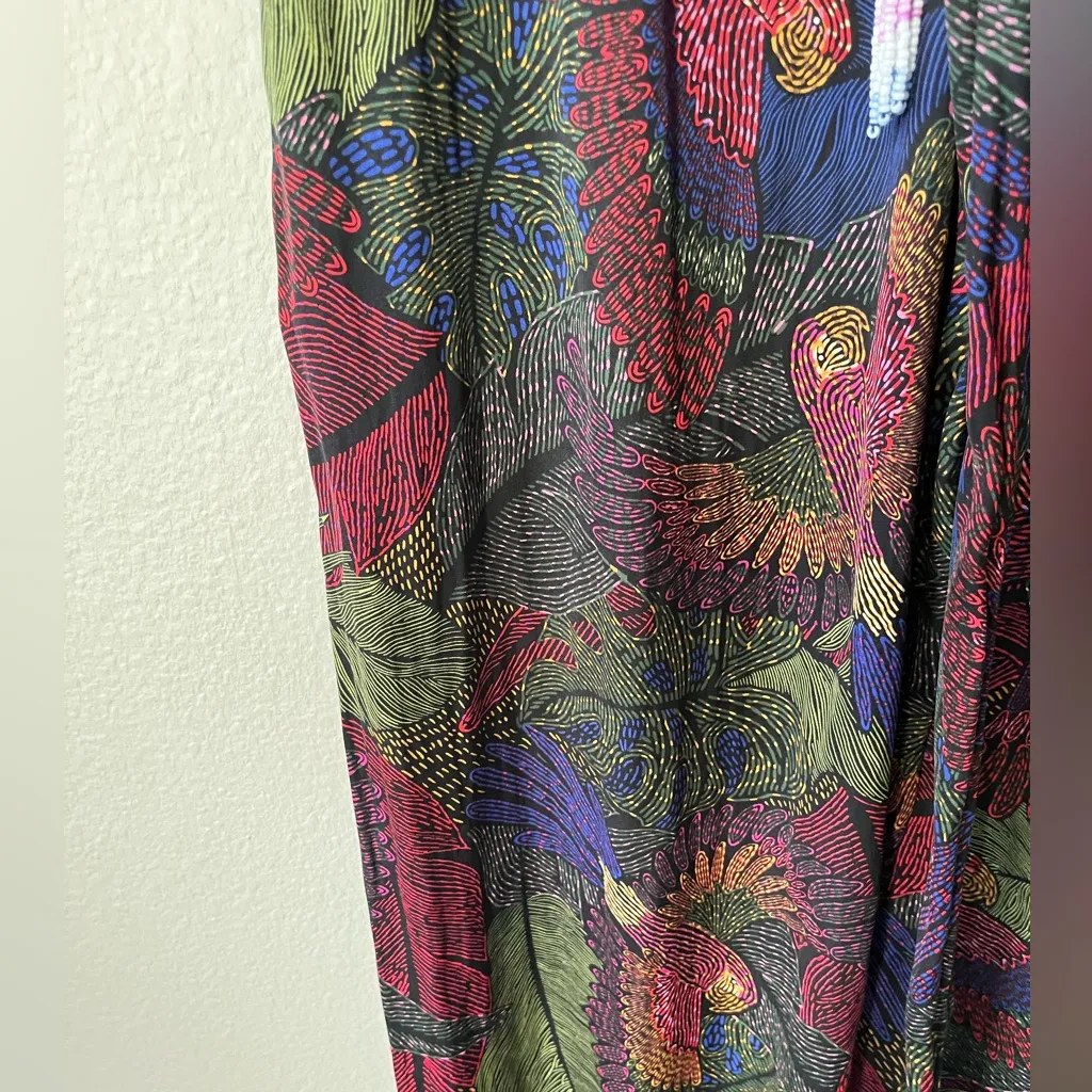 Rachel Zoe Wide Leg Resort Beaded Tassel Parrot Boho Pants Women's Size S - Image 7