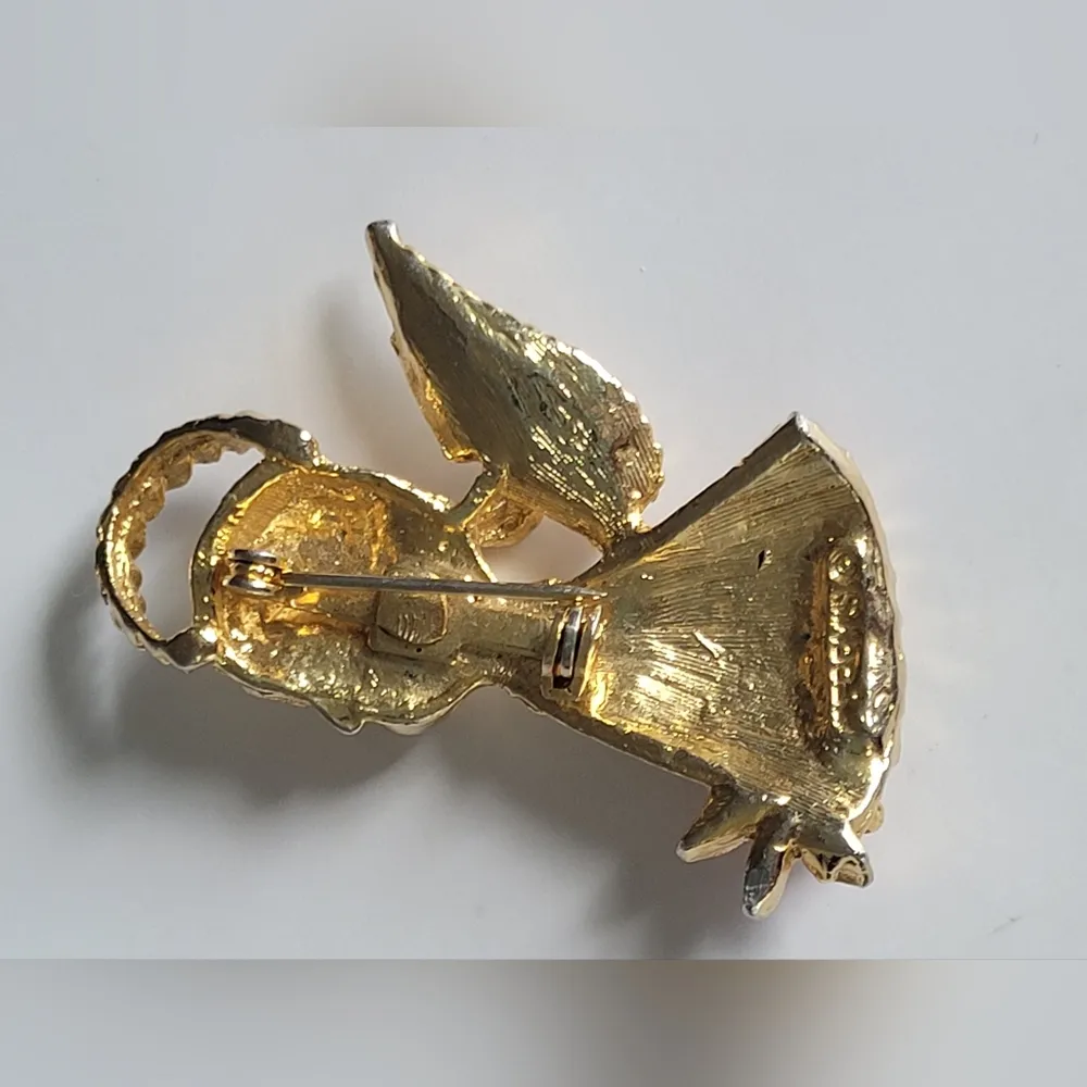 Signed Gerrys Angel Pin Wings Halo 1960s Vintage Christmas Brooch Pin Gold - Image 5