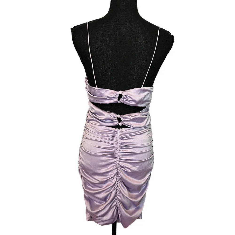 Rosie Cami Cut Out Mini Dress Size MEDIUM Bodycon Lavender Ruched Club - Image 6